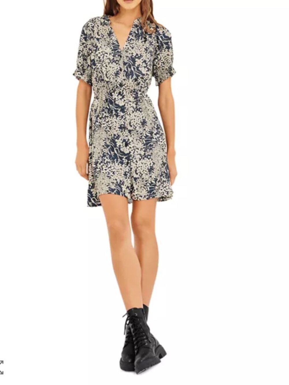ba&sh Navy and White Floral Mini Button Up Dress
